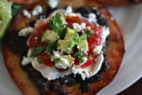 Mexican Refried Black Bean Tostada (with spinach snuck in)